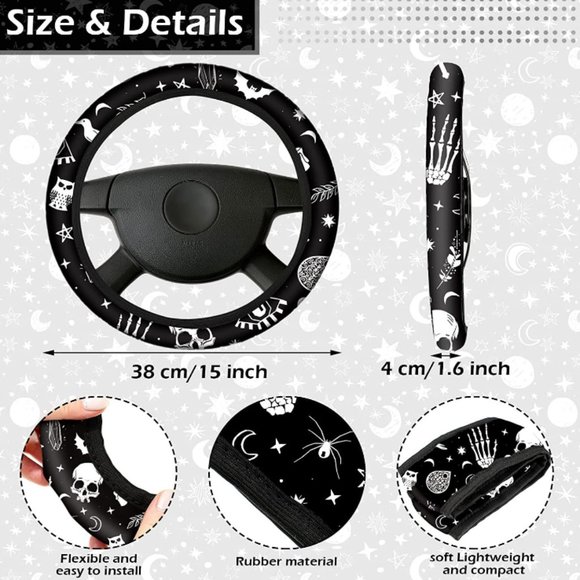 Gothic Punk Boho Skull  Steering Wheel Cover - Picture 4 of 4